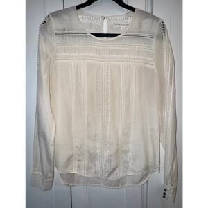 Veronica Beard Top Size 8 Women’s Ivory Silk Eyelet Inlay Blouse EUC
